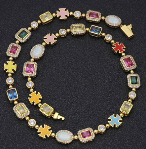 Gold-Plated Hip-Hop Gemstone Necklace